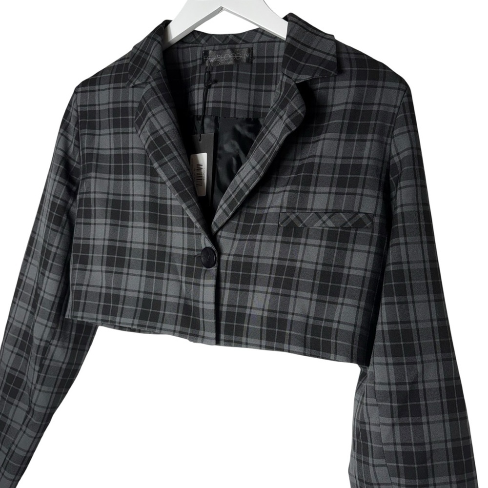 Foxblood Cropped Plaid Blazer Jacket - Picture 5 of 6